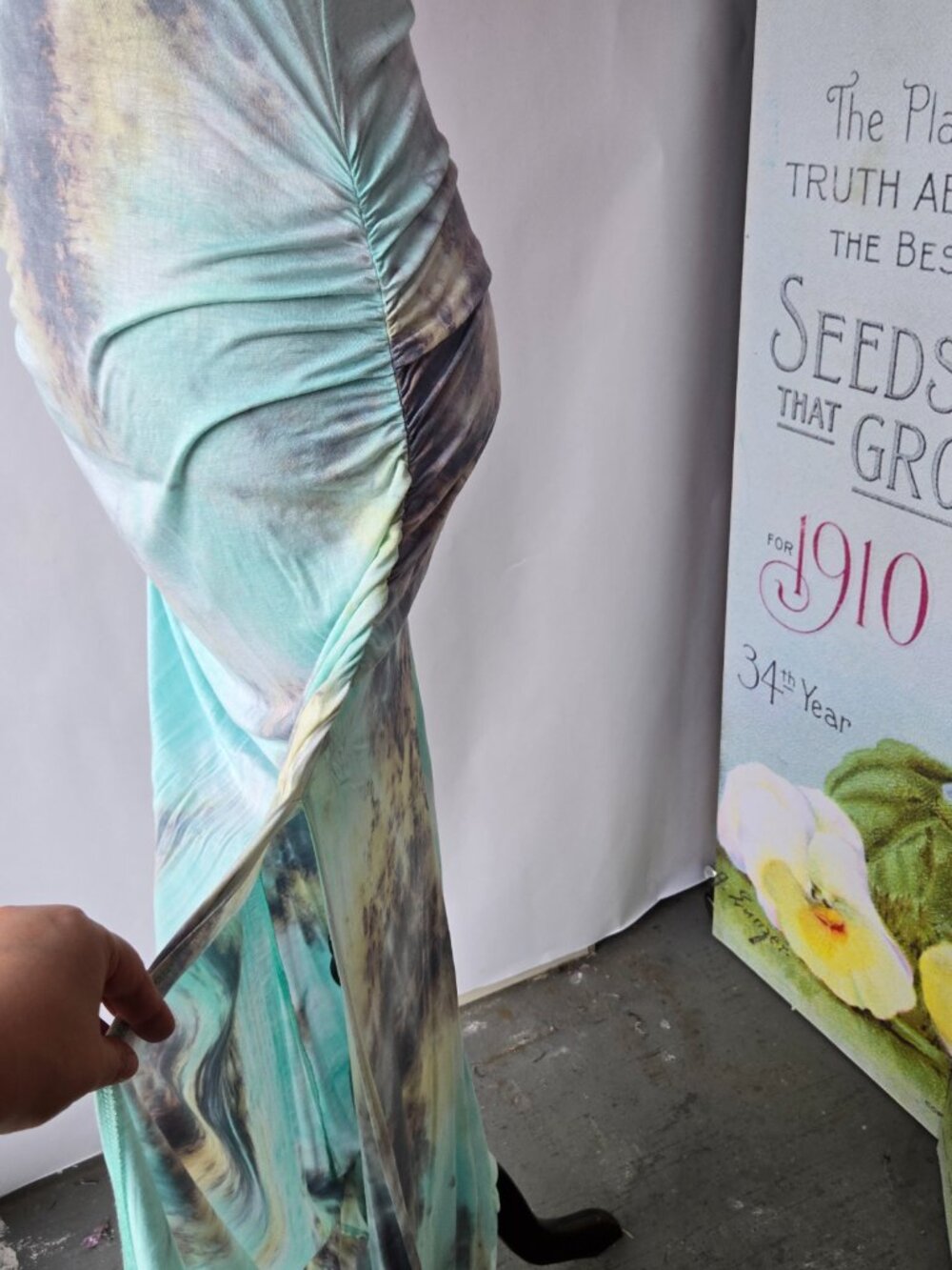 Venus Aqua Pastel Tie Dye Boho Bodycon Maxi Dress Art to Wear Evening Beach - Picture 6 of 9